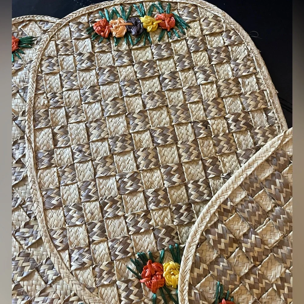 4 Large Rattan Wicker oval placemats‎ floral flower boho flowers table mats